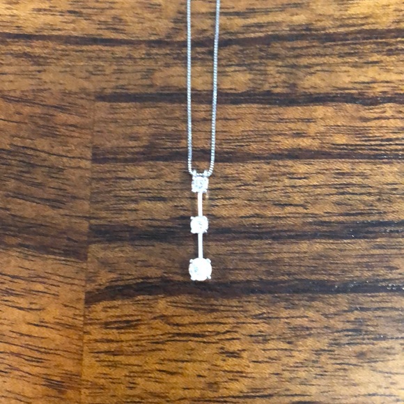 White Gold, Three Diamond Drop Necklace - Picture 2 of 3